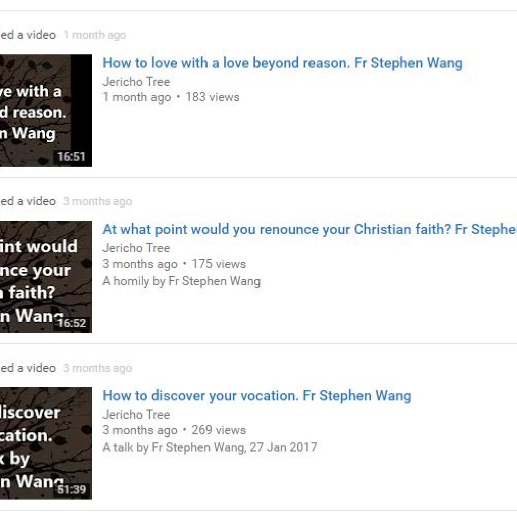 Fr Stephen Wang, Homilies and Talks